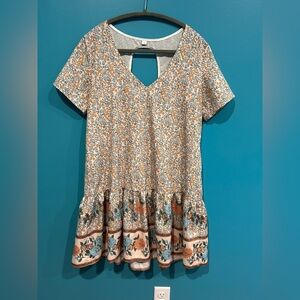 Cottagecore Floral Short Sleeve Dress with Cutout and Dropwaist